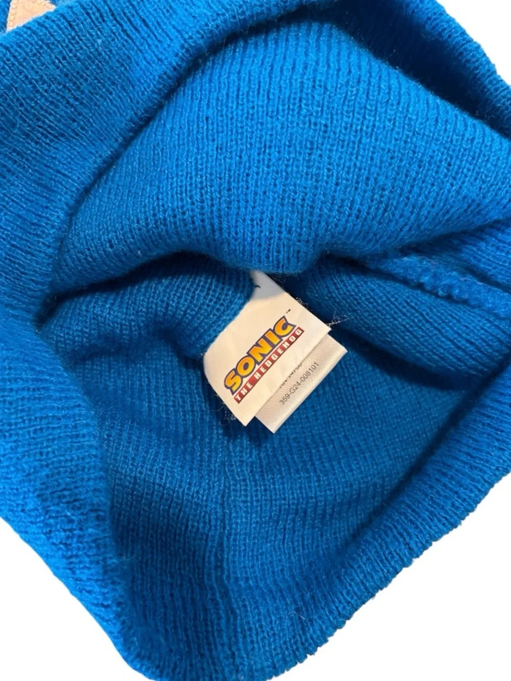 Blue Character Knit Hat with Playful Face and Ear Details